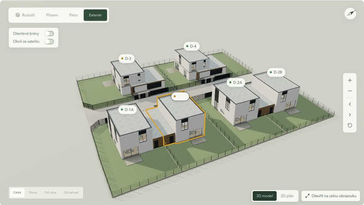 Interactive 3D model of the development where buyers pick a house
