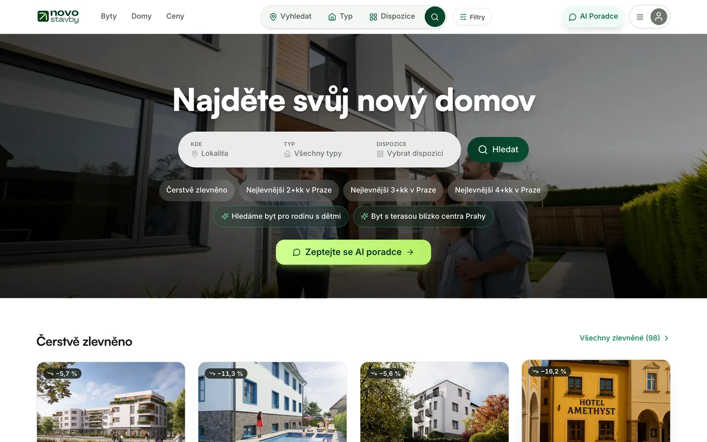 Úvodní stránka portálu novostavby.ai