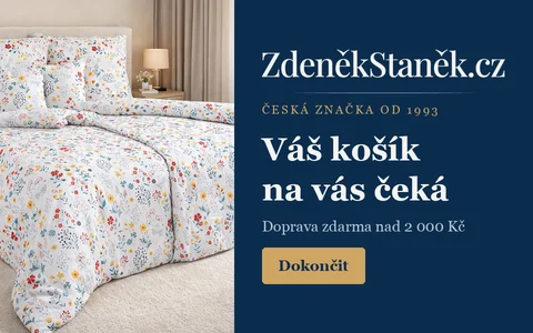 Zdeněk Staněk banner with bedding and a prompt to complete the purchase